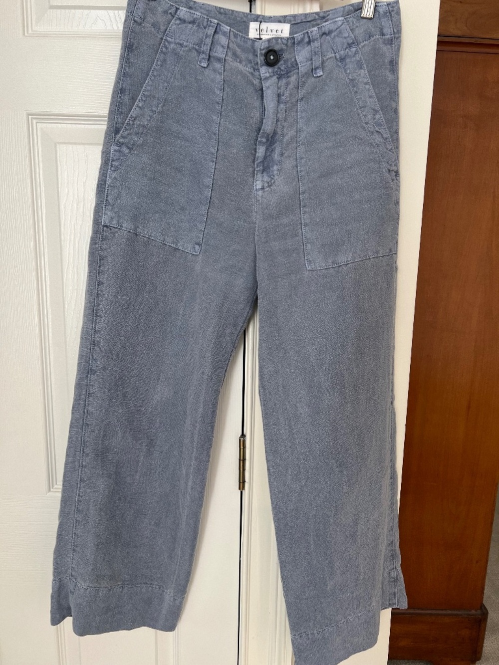 Velvet by Graham & Spencer 100% Linen Cropped Wide Leg Pants Blue Gray Size 4